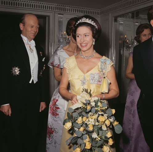 Princess Margaret (1930 - 2002) wearing a yellow evening dress, circa 1970. (Photo by Keystone/Hulto...