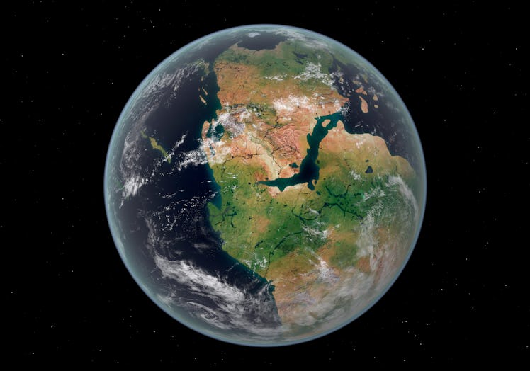 This is how the western hemisphere of the Earth may have appeared 200 million years ago during the E...