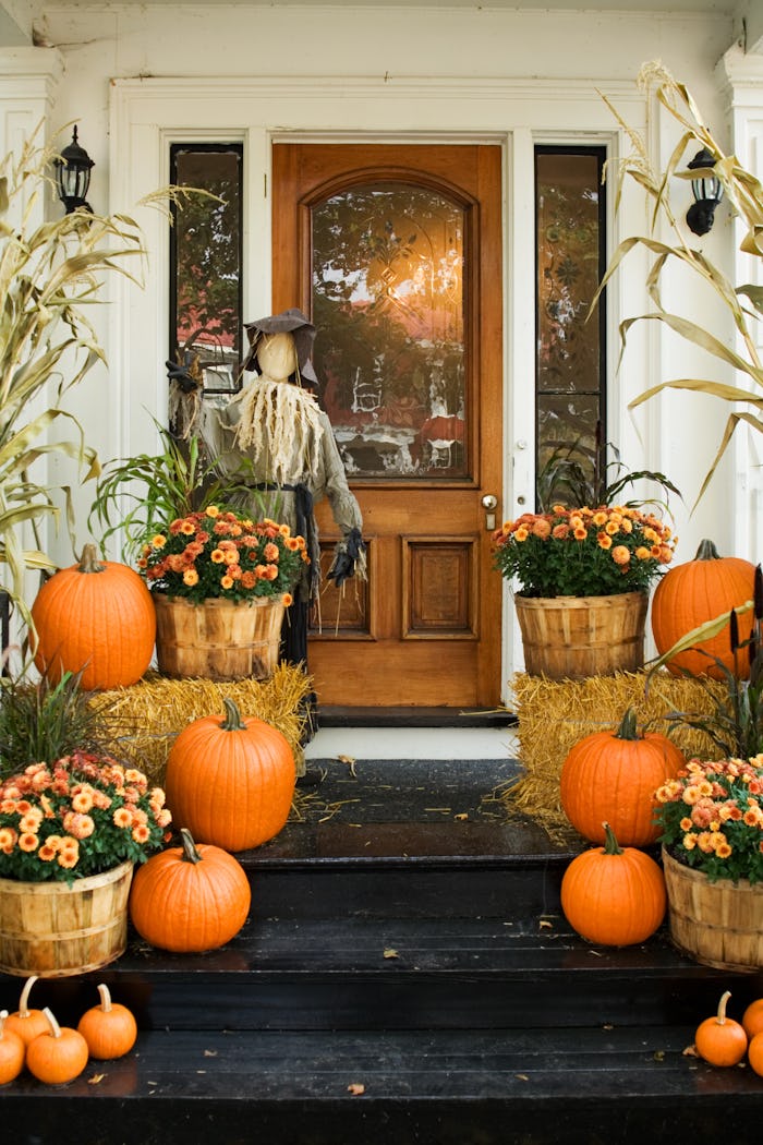A photo of a house decorated for Halloween