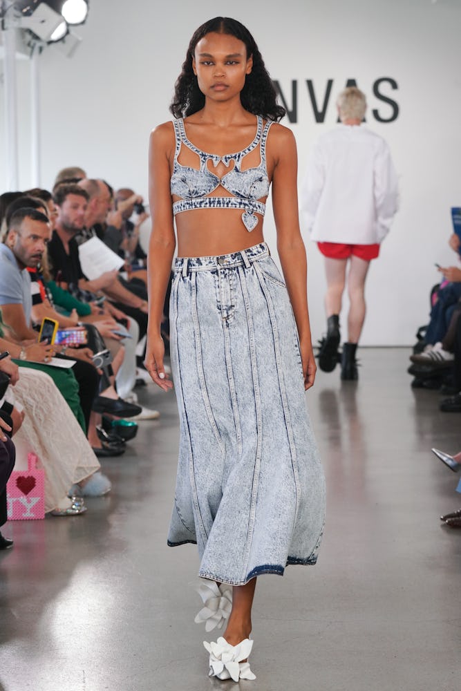 Model on the runway at the Aknvas Spring 2024 Ready To Wear Runway Show at Spring Studios on Septemb...