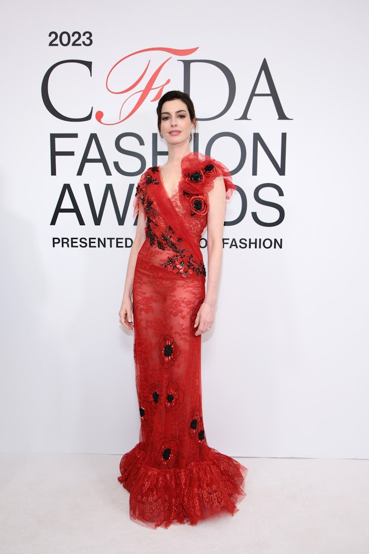 Anne Hathaway attends the 2023 CFDA Fashion Awards at American Museum of Natural History on November...