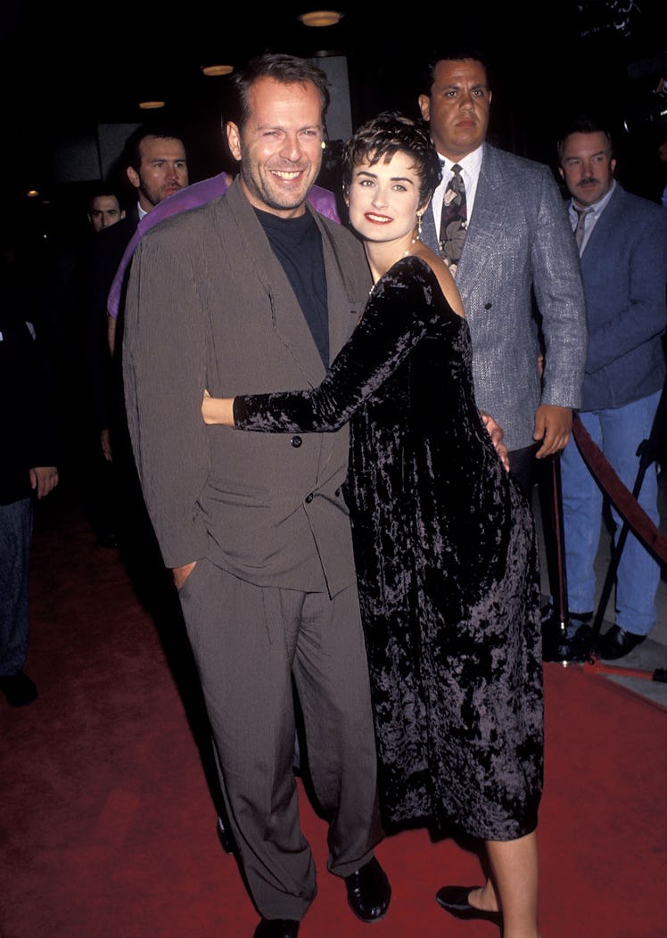 Bruce Willis and actress Demi Moore attend the "Hudson Hawk" Westwood Premiere 