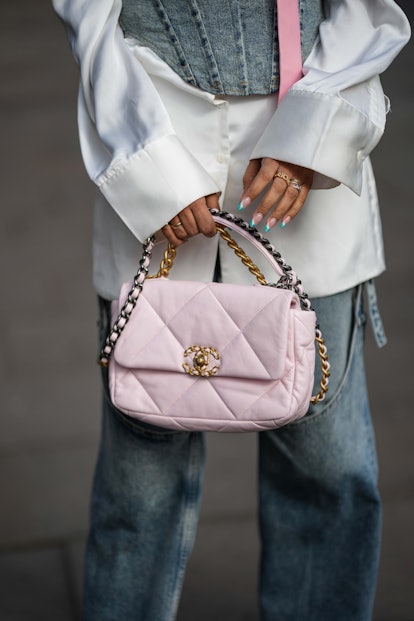 light pink quilted chanel 19 bag