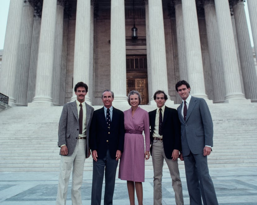 WASHINGTON, DC -- SEPTEMBER 25: Newly appointed Supreme Court Justice Sandra Day O'Connor (center) s...