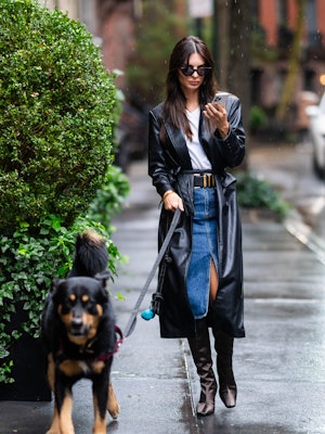 Emily Ratajkowski walks her dog in New York's West Village.
