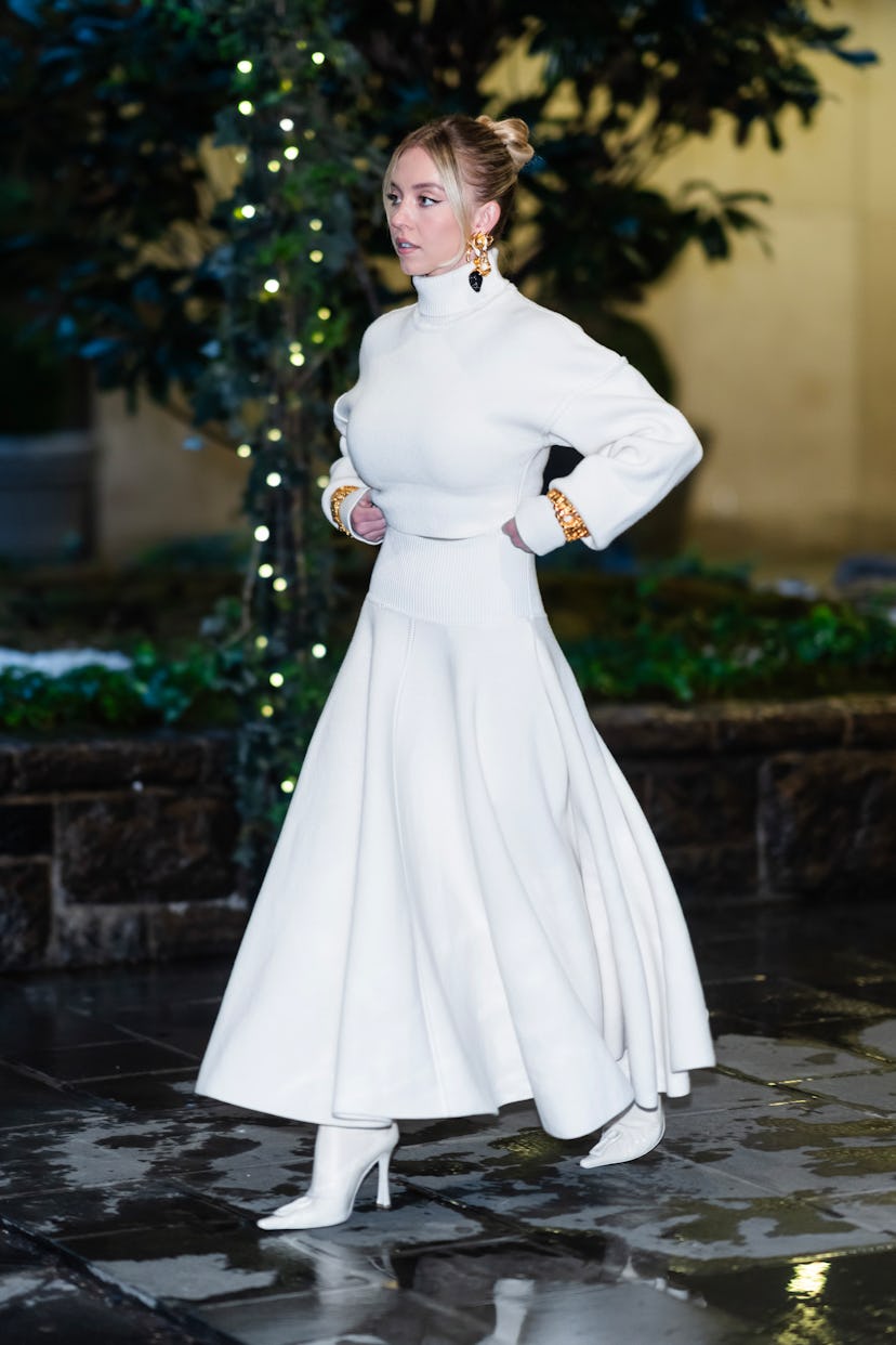 Sydney Sweeney is seen in Midtown on December 11, 2023 in New York City.