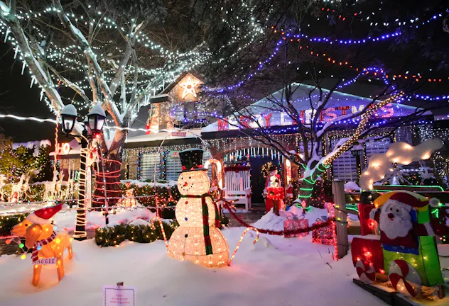 Christmas lights and decorations are seen outside a house in Vancouver, British Columbia, Canada, on...