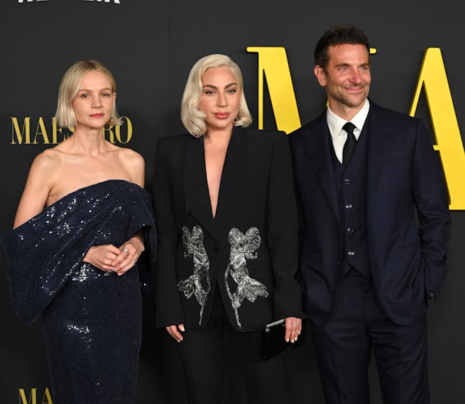 Carey Mulligan, Bradley Cooper and Lady Gaga attend Netflix's "Maestro" Los Angeles photo call at Ac...