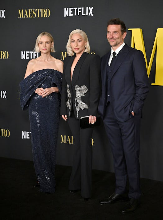 Carey Mulligan, Lady Gaga and Bradley Cooper attend Netflix's "Maestro" Los Angeles Photo Call at Ac...