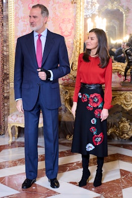 King Felipe VI of Spain and Queen Letizia of Spain meet the "Princesa De Girona" Foundation at The R...