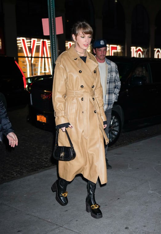 Taylor Swift wore a leather trench coat for her first birthday celebration in New York