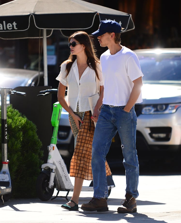 Kaia Gerber and Austin Butler are seen on October 15, 2023 in Hollywood, California.