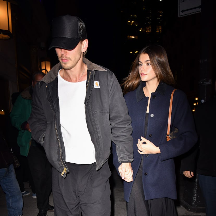 Austin Butler and Kaia Gerber arrive to the Polo Bar on December 13, 2023 in New York City.