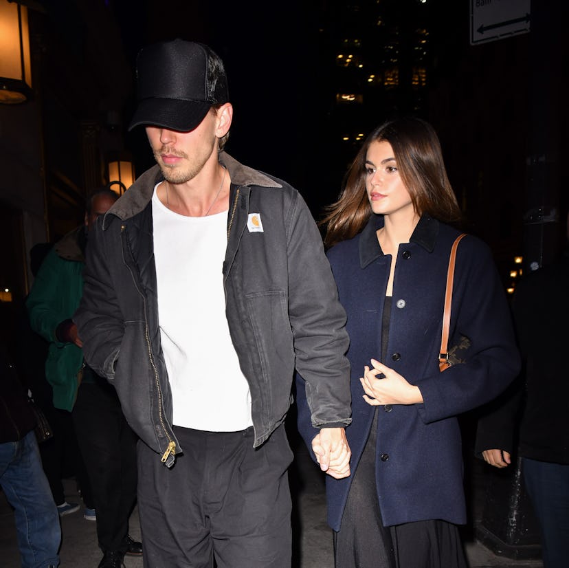 Austin Butler and Kaia Gerber arrive to the Polo Bar on December 13, 2023 in New York City.
