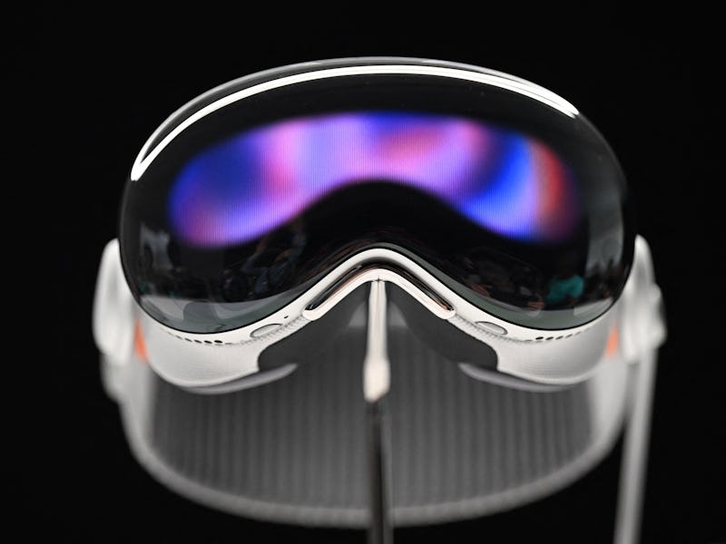 Apple's new Vision Pro virtual reality headset is displayed during Apple's Worldwide Developers Conf...