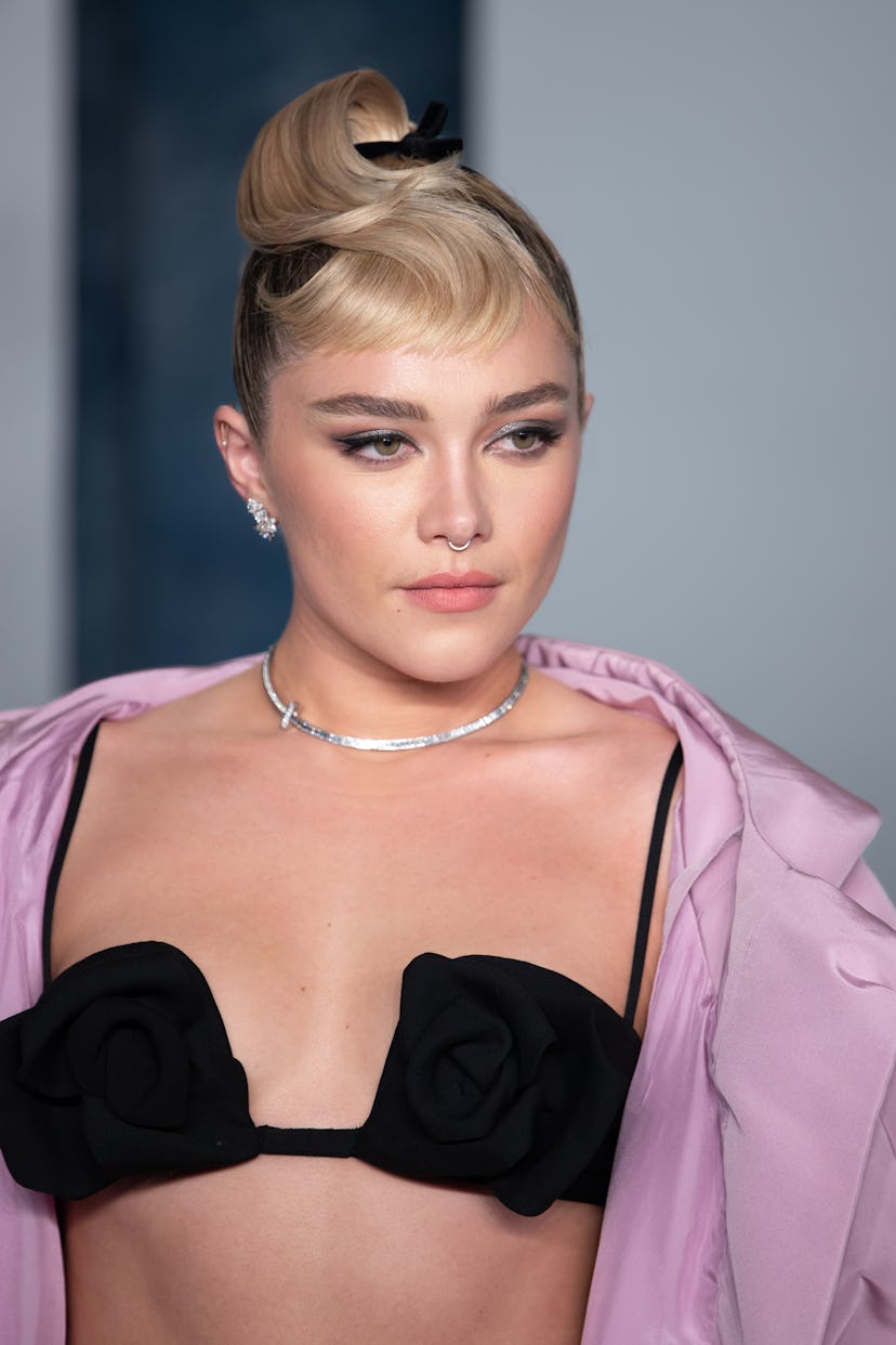 BEVERLY HILLS, CALIFORNIA - MARCH 12: Florence Pugh attends the 2023 Vanity Fair Oscar Party hosted …