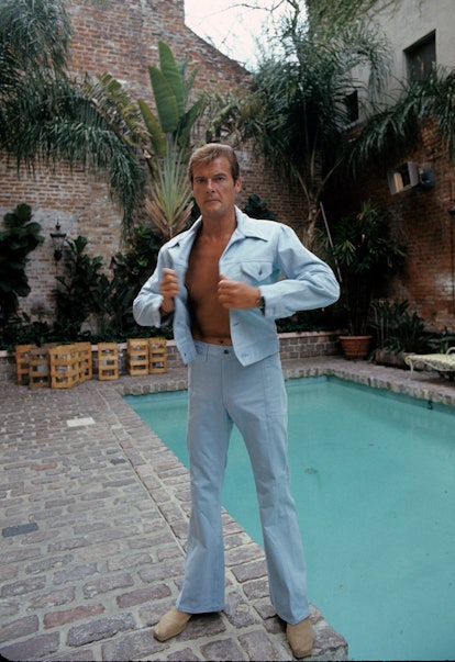 KINGSTON, JAMAICA - MARCH 1:  Roger Moore poses on location for the filming of James Bond film 'Live...