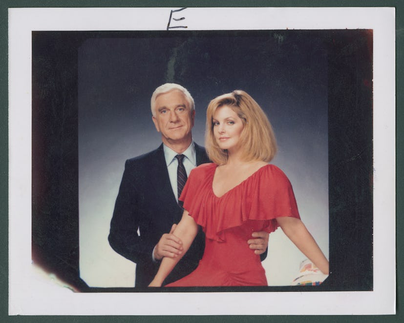 Portrait of actors Leslie Nielsen (1926 - 2010) and American actress Priscilla Presley as they pose ...