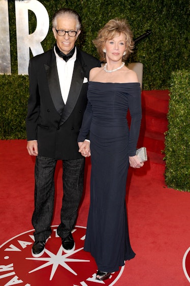 Richard Perry  and Jane Fonda arrive at the Vanity Fair Oscar party 