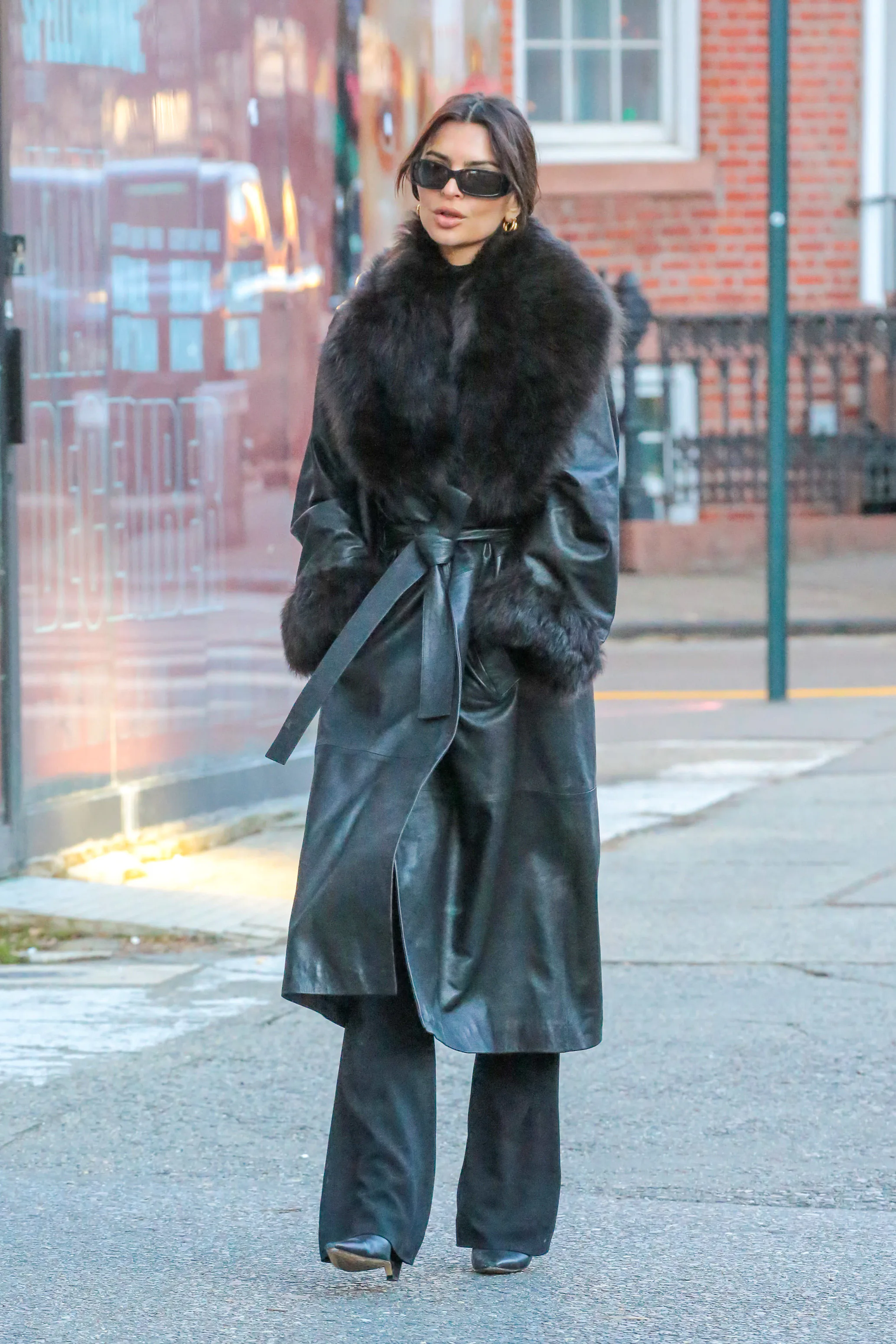Emily Ratajkowski Tops Off a Hot Girl Winter Coat With Holiday Shoes