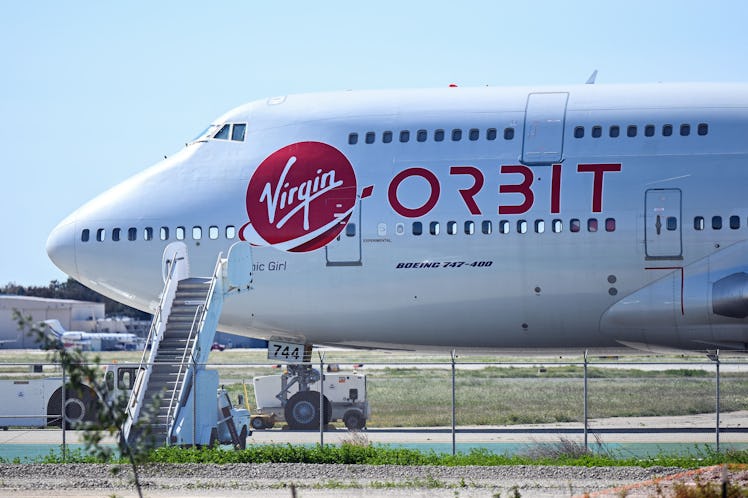 The Virgin Orbit "Cosmic Girl" - a modified Boeing Co. 747-400 - sits parked at the Long Beach Airpo...