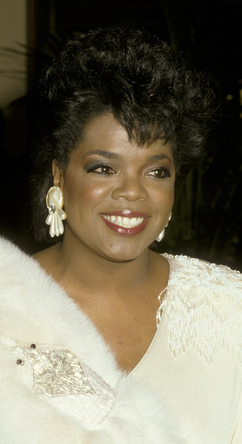 Oprah Winfrey red lipstick golden globes 1986