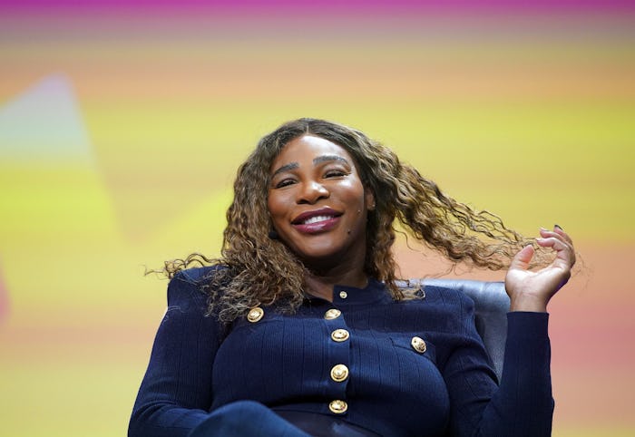 10 May 2023, Hamburg: Pregnant Serena Williams, former tennis player, sits on stage at the OMR digit...