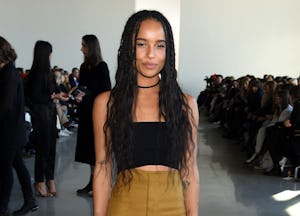 Singer and actress Zoe Kravitz poses at the Calvin Klein Collection Fall 2016 fashion show wearing b...