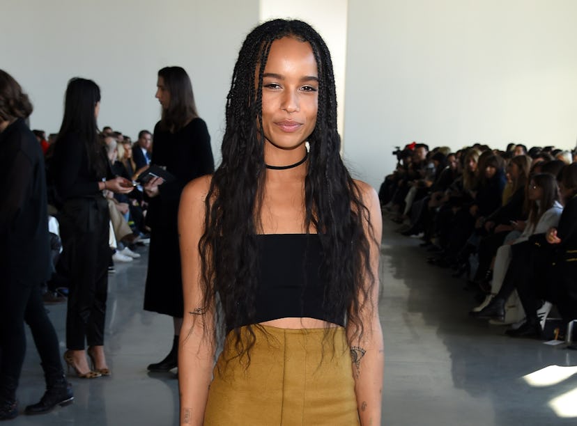 Singer and actress Zoe Kravitz poses at the Calvin Klein Collection Fall 2016 fashion show wearing b...