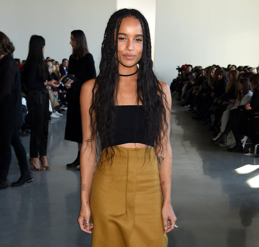 Singer and actress Zoe Kravitz poses at the Calvin Klein Collection Fall 2016 fashion show wearing b...