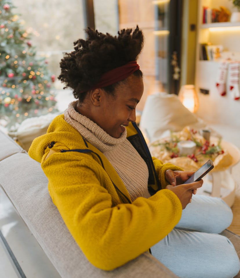 Woman watching cooking videos and relaxing.