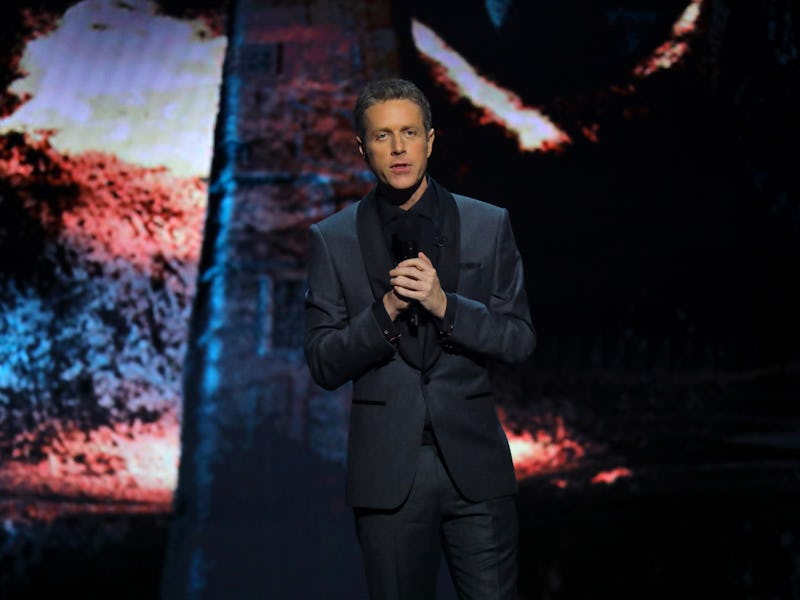 LOS ANGELES, CALIFORNIA - DECEMBER 12: Geoff Keighley speaks onstage during The Game Awards 2019 a...
