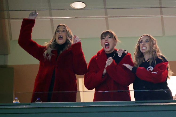 Taylor Swift and Brittany Mahomes at the game between the Kansas City Chiefs and the Green Bay Packe...