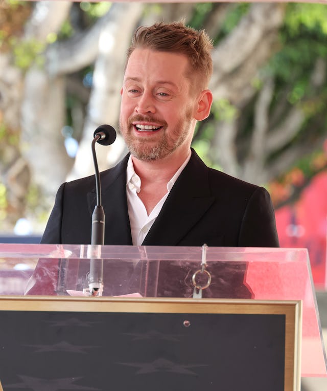 HOLLYWOOD, CALIFORNIA - DECEMBER 01: Macaulay Culkin speaks onstage during the ceremony honoring Mac...