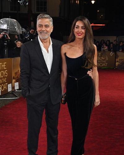 Amal Clooney red lipstick with George Clooney