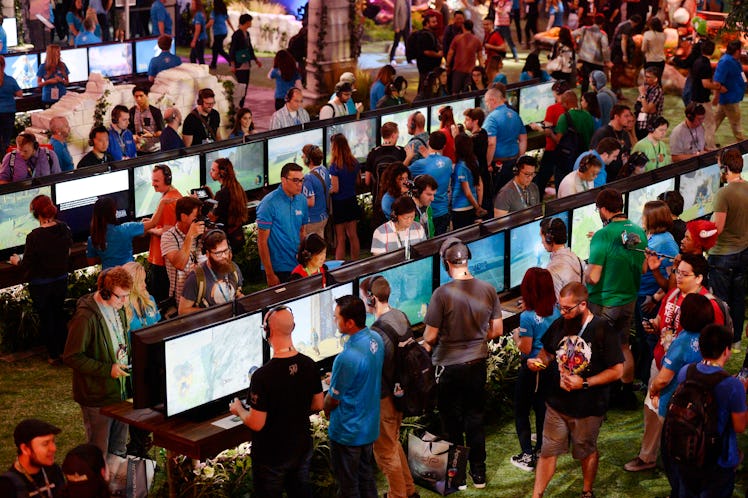 LOS ANGELES, CA - JUNE 14: Gamers try out the new to play the new video game "The Legend of Zelda: B...