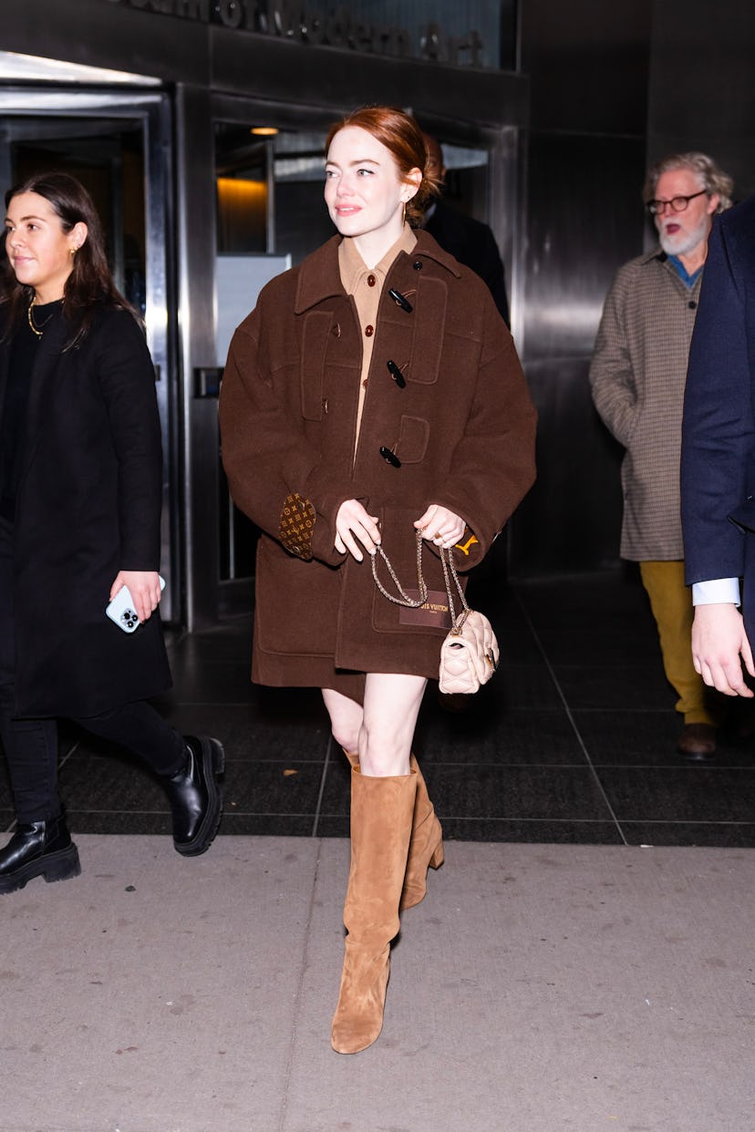 Emma Stone is seen in Midtown on December 05, 2023 in New York City.