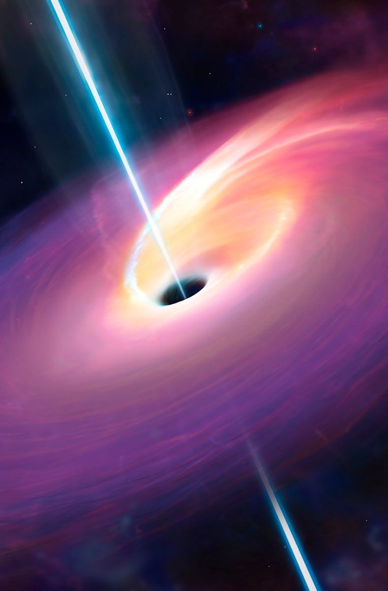 This image shows the aftermath of the accretion of a star by a supermassive black hole. Black holes ...