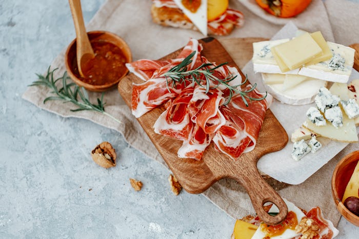 Prosciutto and cheese grazing board, in a story answering the question, can you eat prosciutto while...