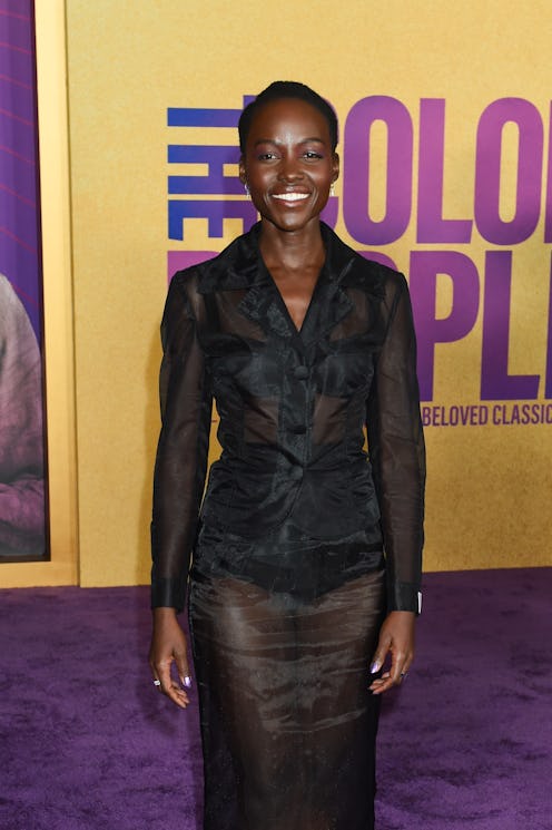 Lupita Nyong'o wears a sheer skirt suit set to attend the Los Angeles Premiere of Warner Bros.' "The...