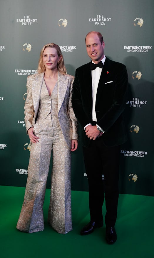 Cate Blanchett stands with the Prince of Wales as he arrives for the 2023 Earthshot Prize Awards Cer...