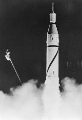 The United State's first satellite, Explorer 1 is being launched into orbit by a Juno 1 rocket
