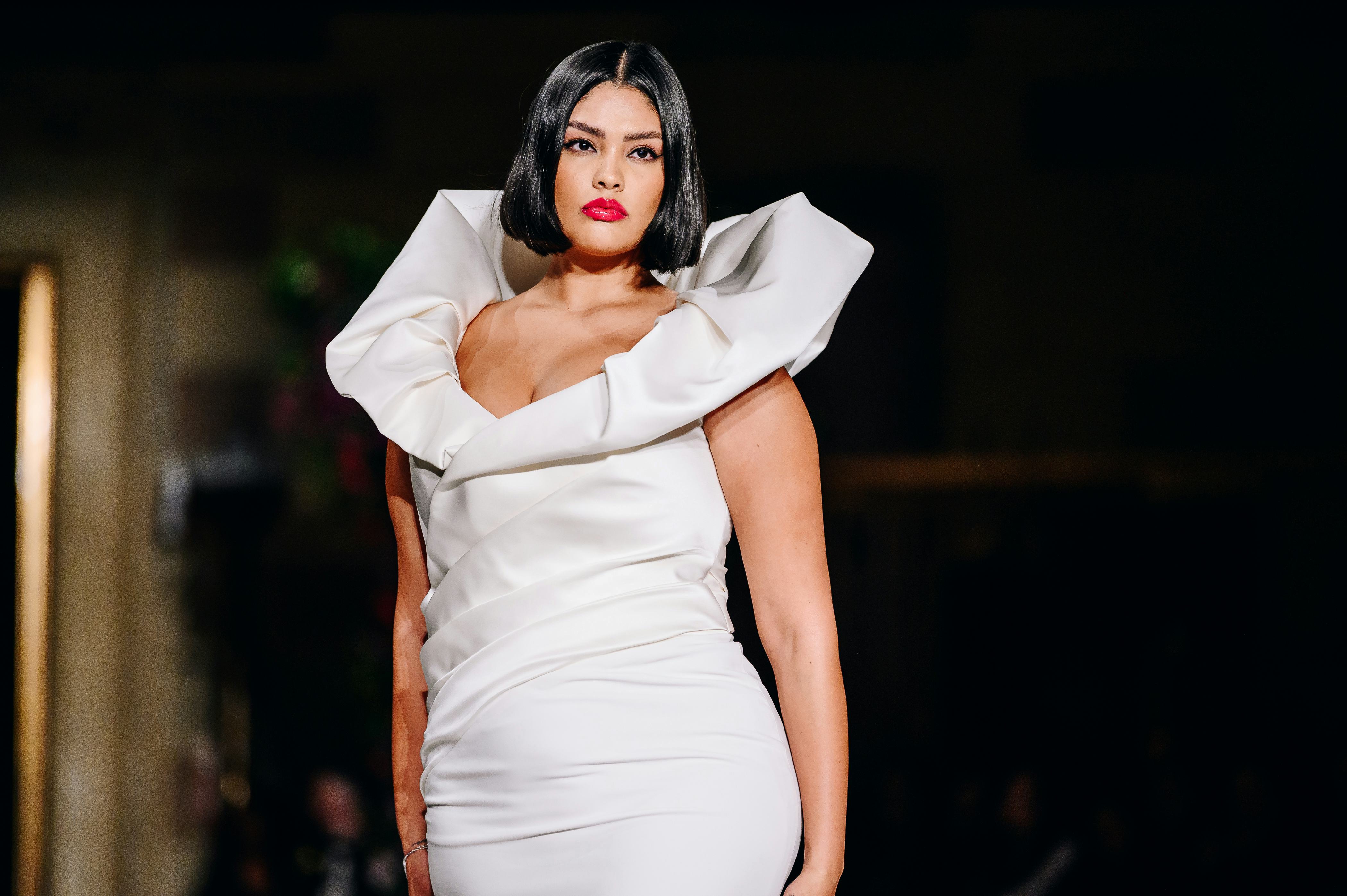A model at Christian Siriano RTW Fall 2023 during New York Fashion Week.