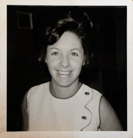 Digitized vintage photo of young woman. Real people, 1968.
