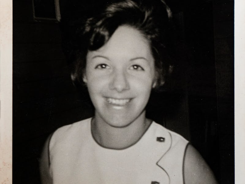 Digitized vintage photo of young woman. Real people, 1968.