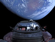 IN SPACE - FEBRUARY 8: In this handout photo provided by SpaceX, a Tesla roadster launched from the ...