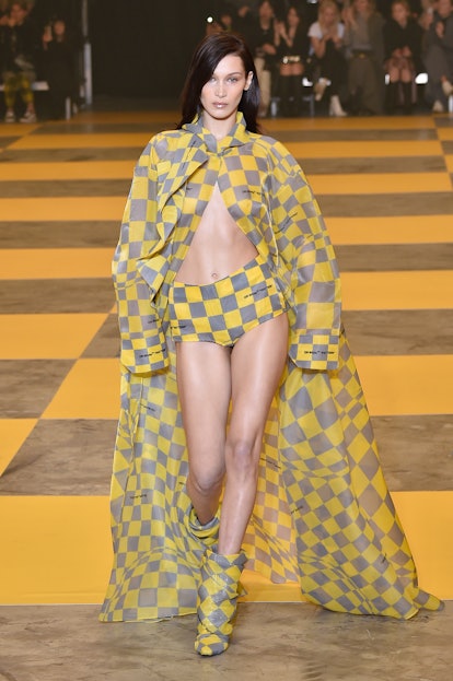 Bella Hadid's Sheer Catsuit On Runway At Paris Fashion Week