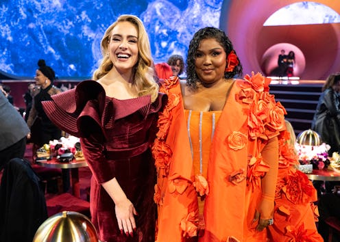 LOS ANGELES, CALIFORNIA - FEBRUARY 05: Adele and Lizzo seen during the 65th GRAMMY Awards at Crypto....