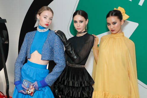 Models pose during the alice + olivia by Stacey Bendet Fall 2023 Presentation at Highline Stages on ...