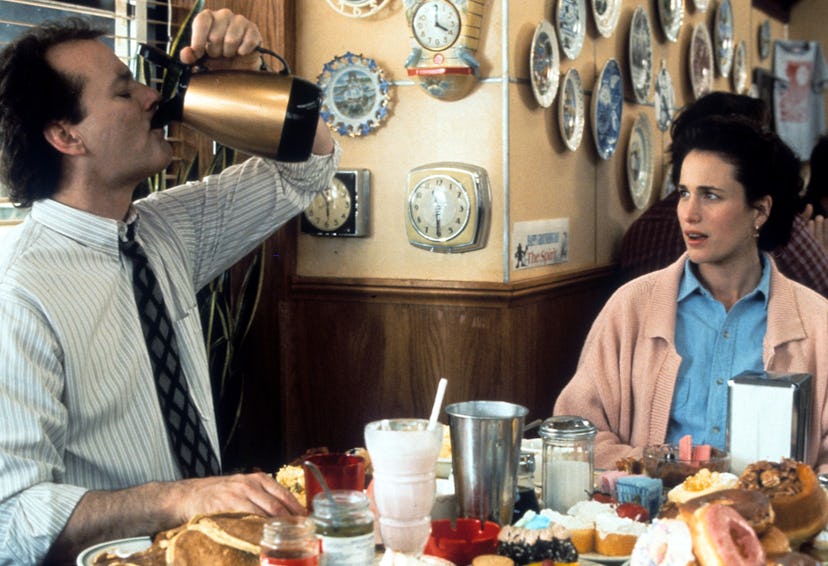 Bill Murray and Andie MacDowell in a scene from the film 'Groundhog Day', directed by Harold Ramis, ...